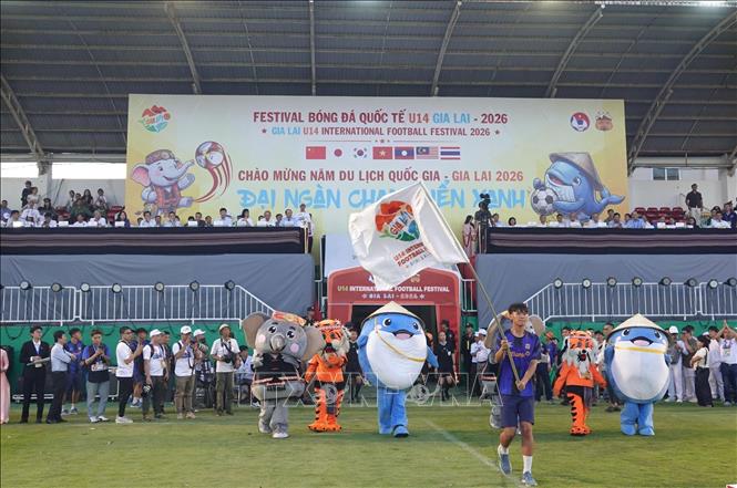 Quang cảnh Lễ Khai mạc Festival Bóng đá U14 quốc tế Gia Lai 2026. Ảnh: Hồng Điệp - TTXVN