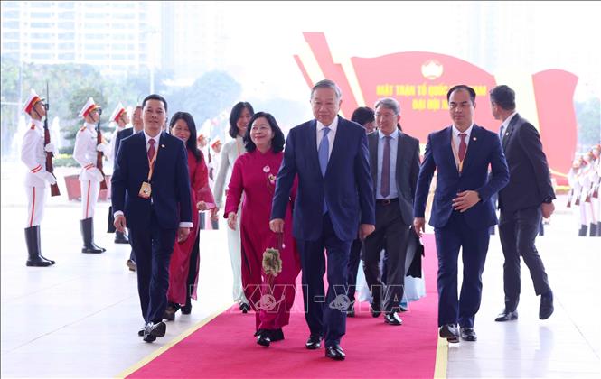 Tổng Bí thư, Chủ tịch nước Tô Lâm đến dự phiên khai mạc trọng thể Đại hội XI Mặt trận Tổ quốc Việt Nam. Ảnh: Văn Điệp - TTXVN