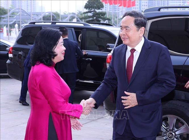 Chủ tịch Quốc hội Trần Thanh Mẫn đến dự phiên khai mạc trọng thể Đại hội XI Mặt trận Tổ quốc Việt Nam. Ảnh: Văn Điệp - TTXVN