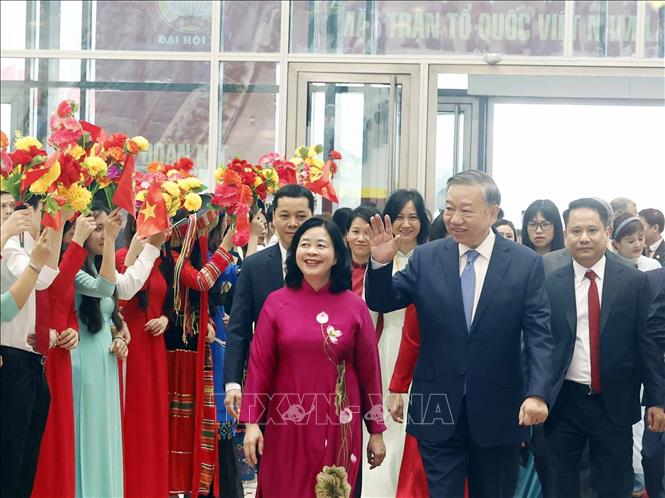Tổng Bí thư, Chủ tịch nước Tô Lâm đến dự khai mạc trọng thể Đại hội đại biểu toàn quốc MTTQ Việt Nam lần thứ XI. Ảnh: Thống Nhất – TTXVN