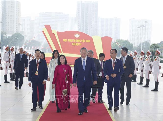 Tổng Bí thư, Chủ tịch nước Tô Lâm đến dự khai mạc trọng thể Đại hội đại biểu toàn quốc MTTQ Việt Nam lần thứ XI. Ảnh: Thống Nhất – TTXVN