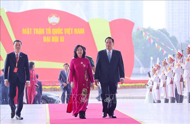 Các đại biểu đến dự phiên khai mạc trọng thể Đại hội XI Mặt trận Tổ quốc Việt Nam. Ảnh: Văn Điệp - TTXVN