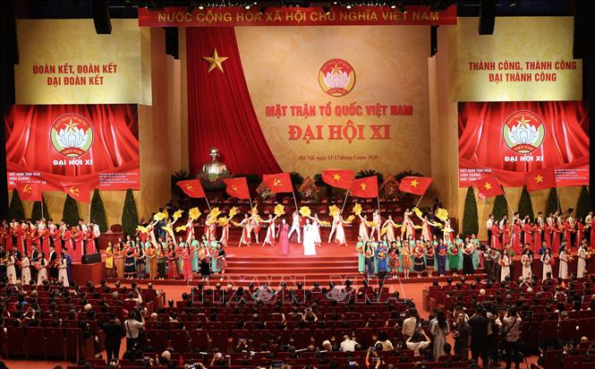 Chương trình văn nghệ chào mừng Đại hội đại biểu toàn quốc Mặt trận Tổ quốc Việt Nam lần thứ XI, nhiệm kỳ 2026 - 2031. Ảnh: Lâm Khánh - TTXVN