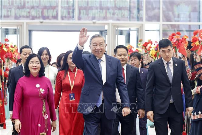 Tổng Bí thư, Chủ tịch nước Tô Lâm đến dự phiên khai mạc trọng thể Đại hội đại biểu Mặt trận Tổ quốc Việt Nam lần thứ XI. Ảnh: Doãn Tấn  – TTXVN