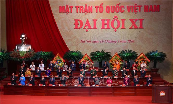 Đoàn Chủ tịch điều hành Phiên khai mạc trọng thể Đại hội XI Mặt trận Tổ quốc Việt Nam. Ảnh: Văn Điệp - TTXVN