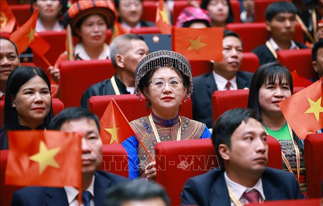 Các đại biểu tham dự phiên khai mạc trọng thể Đại hội đại biểu Mặt trận Tổ quốc Việt Nam lần thứ XI. Ảnh: Dương Giang  – TTXVN
