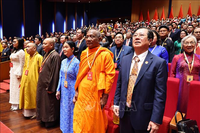 Các đại biểu tham dự phiên khai mạc trọng thể Đại hội đại biểu Mặt trận Tổ quốc Việt Nam lần thứ XI. Ảnh: Minh Đức - TTXVN