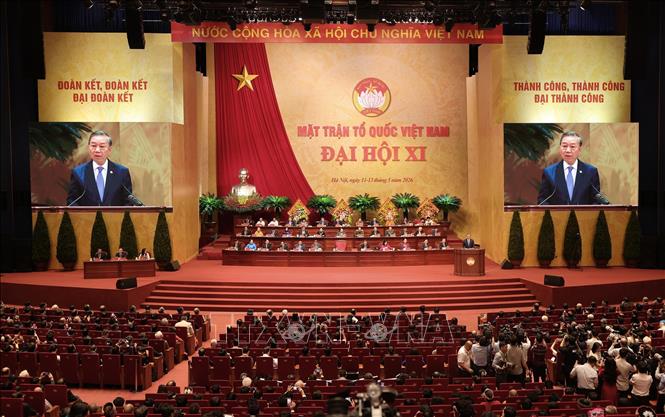 Tổng Bí thư, Chủ tịch nước Tô Lâm phát biểu chỉ đạo Đại hội XI Mặt trận Tổ quốc Việt Nam. Ảnh: Lâm Khánh - TTXVN