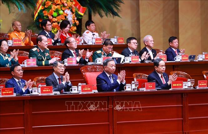 Party General Secretary and State President To Lam and other leaders attend the opening session. VNA Photo
