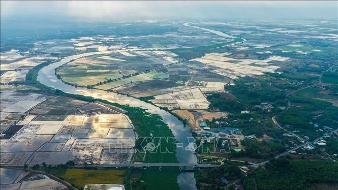 Nguồn nước ô nhiễm từ sông Vàm Cỏ Đông theo các tuyến kênh nội đồng chảy vào khu vực sản xuất nông nghiệp tại tỉnh Tây Ninh. Ảnh: Minh Phú – TTXVN
