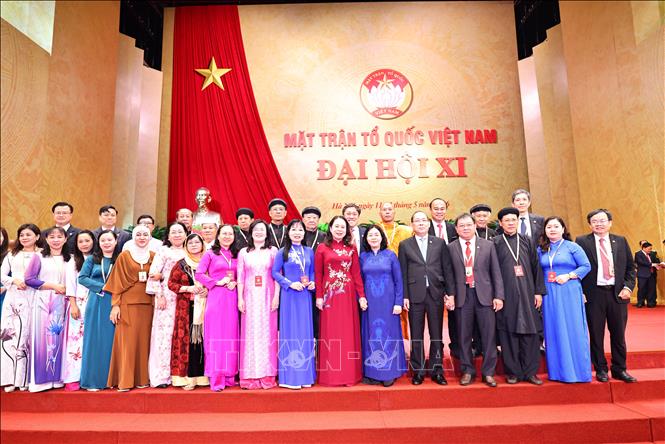 Các đại biểu tham dự phiên bế mạc Đại hội đại biểu Mặt trận Tổ quốc Việt Nam lần thứ XI. Ảnh: Minh Đức - TTXVN