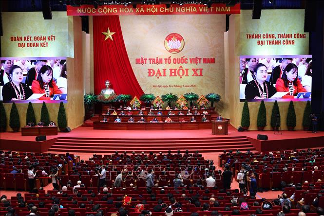Quang cảnh phiên bế mạc Đại hội đại biểu Mặt trận Tổ quốc Việt Nam lần thứ XI. Ảnh: Minh Đức - TTXVN