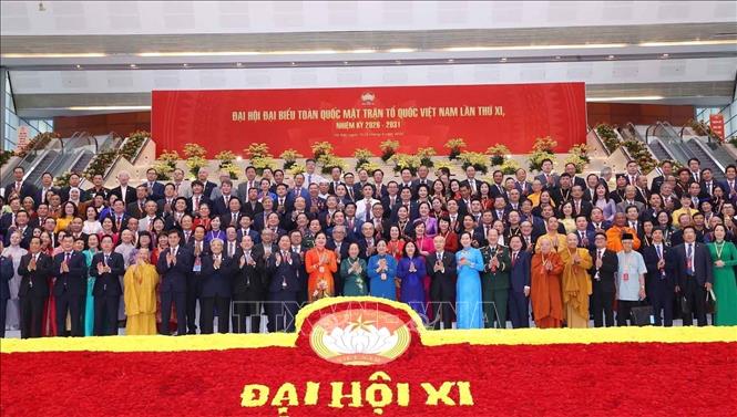Ủy ban Trung ương Mặt trận Tổ quốc Việt Nam khóa XI, nhiệm kỳ 2026 – 2031 ra mắt Đại hội. Ảnh: Văn Điệp - TTXVN