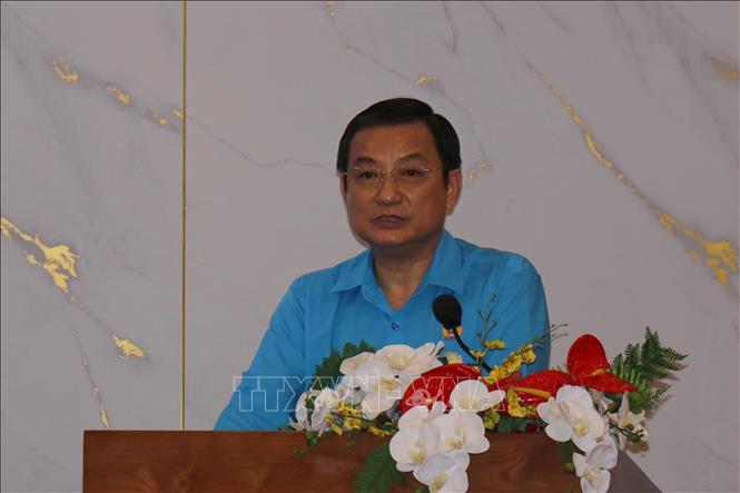 Ông Phạm Trọng Nhân, Phó Chủ tịch Liên đoàn Lao động Thành phố Hồ Chí Minh, phát biểu tại buổi làm việc với Công đoàn Quốc gia Singapore (NTUC). Ảnh: Thanh Vũ-TTXVN