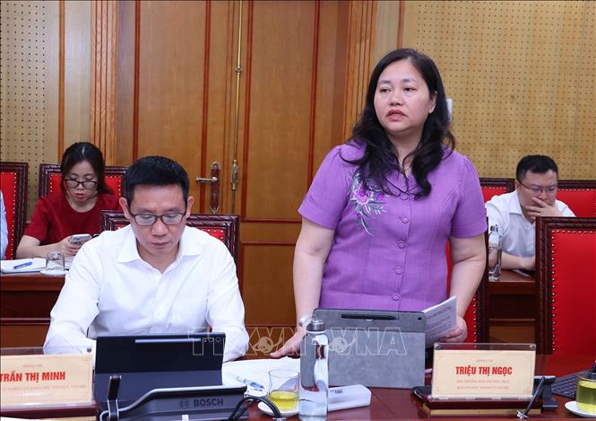 Phó Trưởng ban Thường trực Ban Tổ chức Thành ủy Hà Nội Triệu Thị Ngọc phát biểu. Ảnh: Văn Điệp - TTXVN