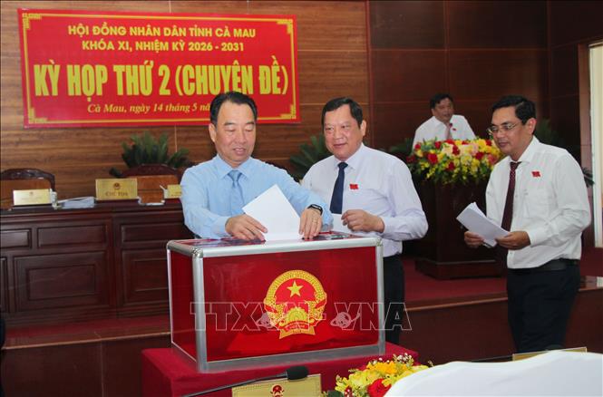 Các đại biểu bỏ phiếu bầu bổ sung 3 Ủy viên UBND tỉnh Cà Mau, nhiệm kỳ 2026 - 2031. Ảnh: Chanh Đa-TTXVN