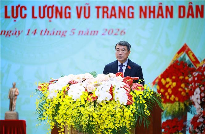 Thủ tướng Lê Minh Hưng phát biểu tại Lễ đón nhận Danh hiệu Anh hùng Lực lượng vũ trang nhân dân của Công an thành phố Hải Phòng. Ảnh: Dương Giang-TTXVN
