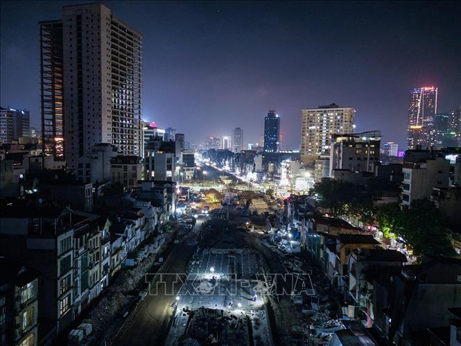 Dự án đường Vành đai 1 Hoàng Cầu – Voi Phục được kỳ vọng góp phần giảm áp lực ùn tắc giao thông khu vực nội đô sau khi hoàn thành. Ảnh: Lê Đông - TTXVN
