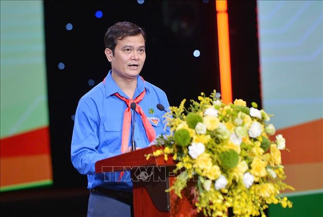 Đồng chí Bùi Quang Huy, Uỷ viên Trung ương Đảng, Bí thư thứ nhất Trung ương Đoàn phát biểu Kỷ niệm 85 năm ngày thành lập Đội Thiếu niên Tiền phong Hồ Chí Minh. Ảnh: Minh Đức - TTXVN