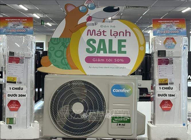 Các siêu thị điện máy đang áp dụng đa dạng hình thức khuyến mại hấp dẫn. Ảnh: Quốc Lũy - TTXVN