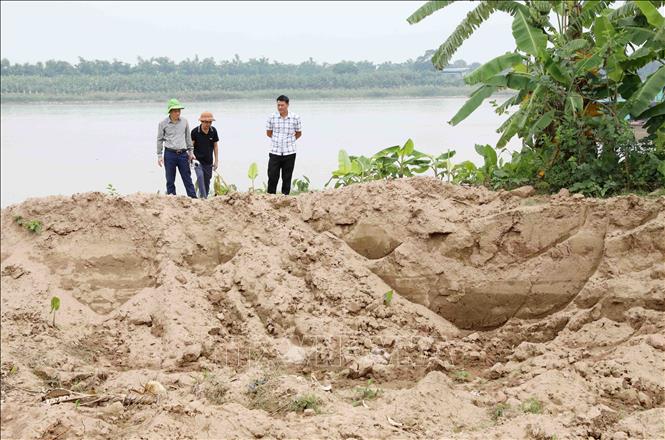 Hàng nghìn mét khối đất bị đào, múc trộm để lại những hố sâu. Ảnh: Thế Duyệt – TTXVN