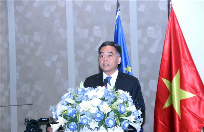 Ông Nguyễn Lộc Hà, Phó Chủ tịch Thường trực UBND Thành phố Hồ Chí Minh phát biểu chúc mừng Ngày Châu Âu 2026. Ảnh: Xuân Khu - TTXVN