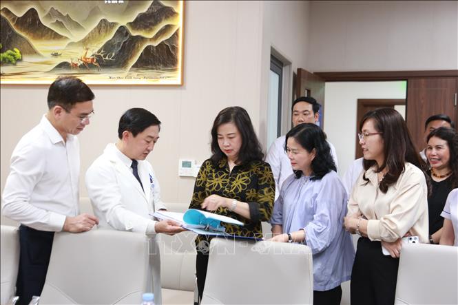 Bộ trưởng Đào Hồng Lan thăm và làm việc tại Bệnh viện Ung bướu  Nghệ An. Ảnh:Trịnh Duy Hưng - TTXVN