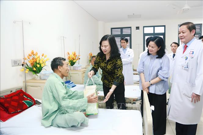 Bộ trưởng Y tế Đào Hồng Lan thăm, tặng quà cho các bệnh nhân. Ảnh:Trịnh Duy Hưng - TTXVN