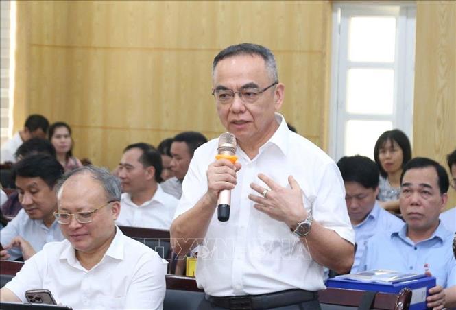 Đại diện Tập đoàn Hoa Lợi - doanh nghiệp nước ngoài đầu tư trên địa bàn tỉnh, phát biểu tại hội nghị. Ảnh: TTXVN phát