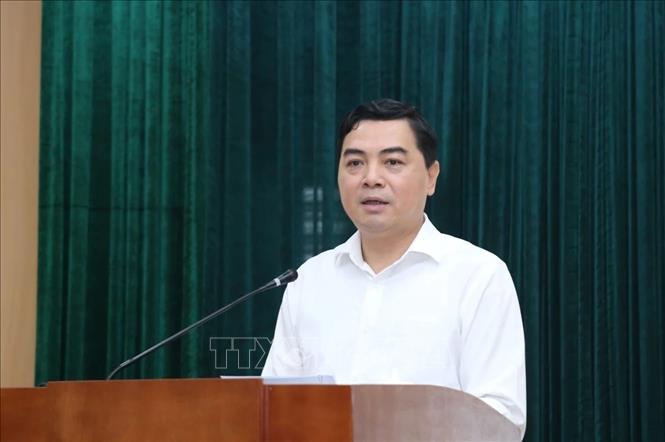 Chủ tịch UBND tỉnh Nguyễn Hoài Anh phát biểu kết luận hội nghị. Ảnh: TTXVN phát
