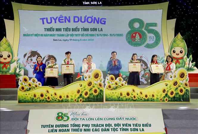 Tuyên dương Đội viên tiêu biểu tại chương trình. Ảnh: Quang Quyết - TTXVN