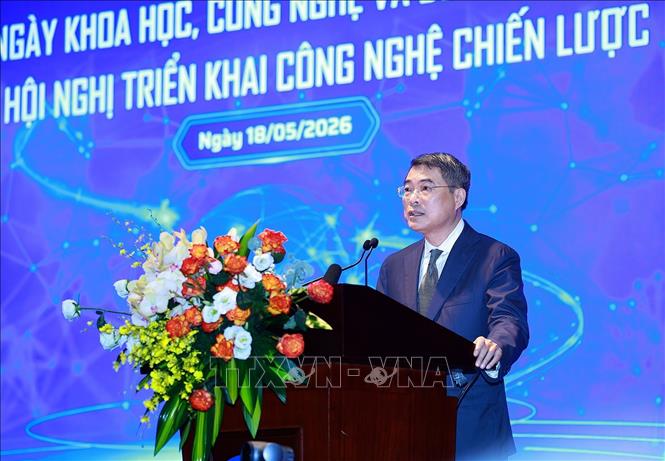 Thủ tướng Lê Minh Hưng phát biểu tại Lễ chào mừng Ngày Khoa học, Công nghệ và Đổi mới sáng tạo Việt Nam và Hội nghị triển khai công nghệ chiến lược. Ảnh: Dương Giang - TTXVN
