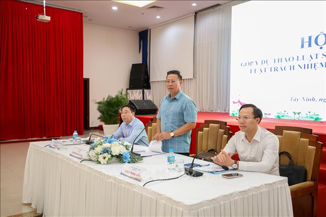 Thứ trưởng Bộ Tư pháp Nguyễn Thanh Ngọc chủ trì hội thảo Góp ý dự thảo Luật sửa đổi, bổ sung một số điều của Luật Trách nhiệm bồi thường của Nhà nước. Ảnh: Giang Phương – TTXVN