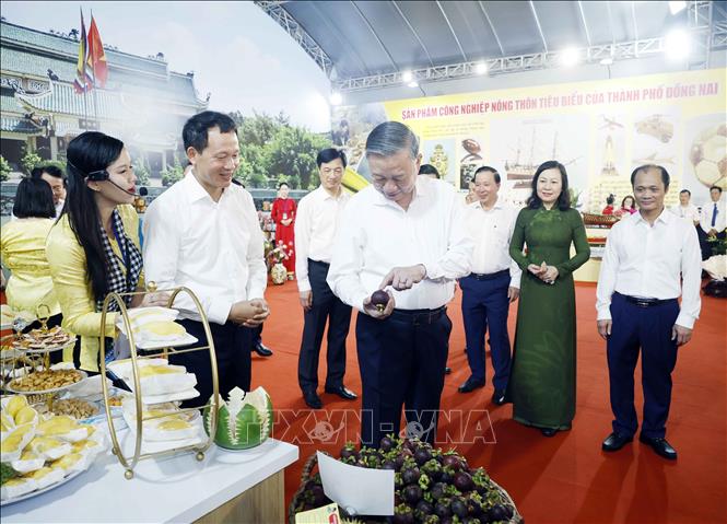 Tổng Bí thư, Chủ tịch nước Tô Lâm tham quan khu trưng bày, giới thiệu các sản phẩm tiêu biểu của thành phố Đồng Nai. Ảnh: Thống Nhất – TTXVN

