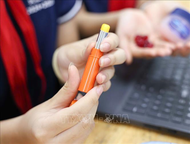 Sản phẩm Son dưỡng handmade, một trong những dự án của học sinh thực hiện. Ảnh: Thanh Tùng - TTXVN