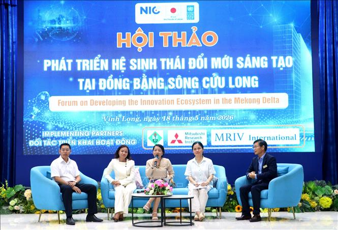 Các đại biểu tham gia thảo luận phát triển hệ sinh thái đổi mới sáng tạo tại khu vực Đồng bằng sông Cửu Long. Ảnh: Lê Thúy Hằng – TTXVN 