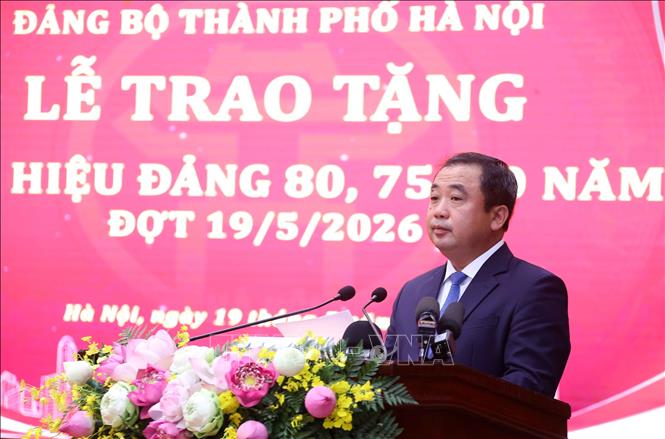 Ủy viên Bộ Chính trị, Bí thư Thành ủy Hà Nội Trần Đức Thắng phát biểu. Ảnh: Văn Điệp – TTXVN