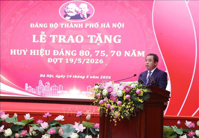 Ủy viên Bộ Chính trị, Bí thư Thành ủy Hà Nội Trần Đức Thắng phát biểu. Ảnh: Văn Điệp – TTXVN