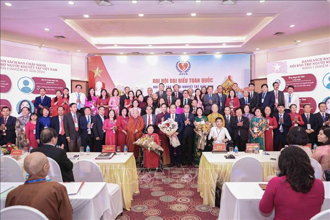 75 đại biểu được bầu vào Ban Chấp hành Hội Bảo trợ người khuyết tật Việt Nam khóa I, nhiệm kỳ 2026 - 2031. Ảnh: Phan Phương – TTXVN