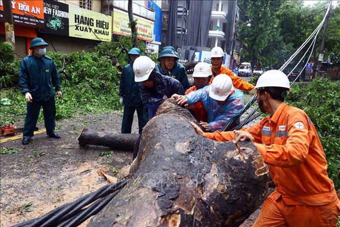  Hàng nghìn cán bộ công nhân viên của EVNHANOI đã được huy động ngay lập tức, không quản ngày đêm, để đảm bảo cung cấp điện ổn định trở lại cho người dân. Ảnh: Huy Hùng - TTXVN