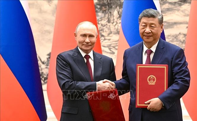 Chủ tịch Trung Quốc Tập Cận Bình và Tổng thống Nga Vladimir Putin tại cuộc gặp ở Bắc Kinh, Trung Quốc, ngày 20/5/2026. Ảnh: AA/TTXVN