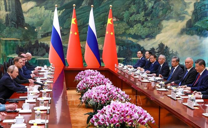 Chủ tịch Trung Quốc Tập Cận Bình và Tổng thống Nga Vladimir Putin tại cuộc hội đàm ở Bắc Kinh, Trung Quốc, ngày 20/5/2026. Ảnh: AA/TTXVN