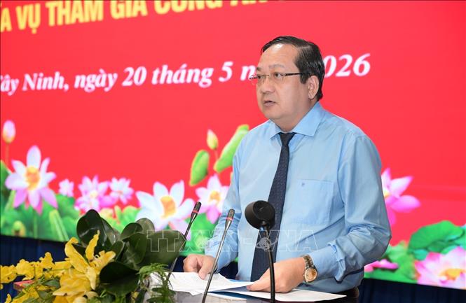 Phó Chủ tịch UBND tỉnh Tây Ninh Nguyễn Minh Lâm phát biểu tại hội nghị. Ảnh: Bùi Giang - TTXVN