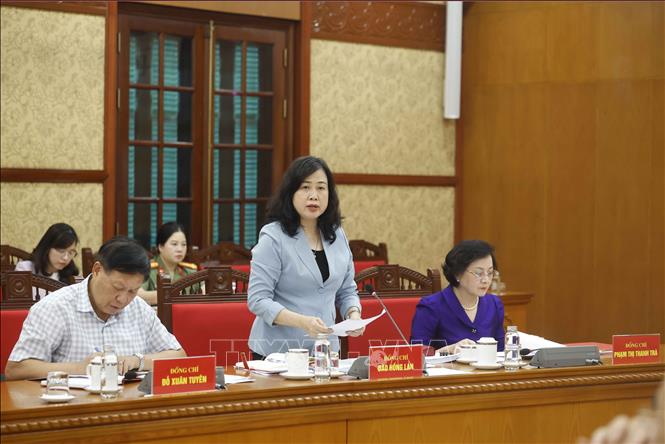 Đồng chí Đào Hồng Lan, Ủy viên Trung ương Đảng, Bí thư Đảng ủy, Bộ trưởng Bộ Y tế tại hội nghị. Ảnh: Thống Nhất – TTXVN