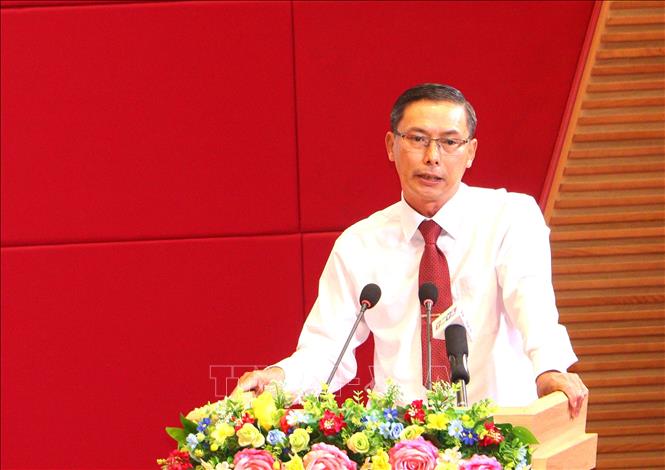 Phó Giám đốc Sở Khoa học và Công nghệ tỉnh Vĩnh Long Nguyễn Văn Giới phát biểu tại chương trình. Ảnh: Lê Thúy Hằng – TTXVN
