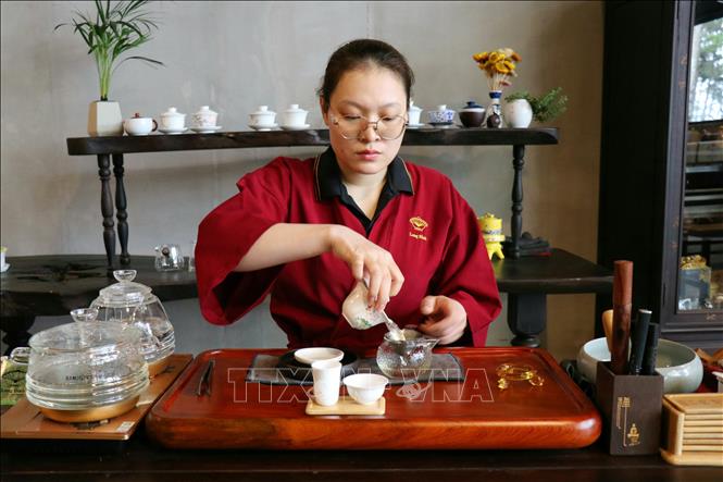 A tea-making demonstration at the Long Dinh Tea Museum in Xuan Truong ward, Da Lat, Lam Dong province. VNA Photo: Nguyễn Thành