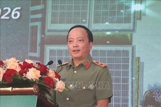 Trung tướng Đặng Hồng Đức, Thứ trưởng Bộ Công an, phát biểu tại lễ khởi công. Ảnh: Trịnh Duy Hưng - TTXVN