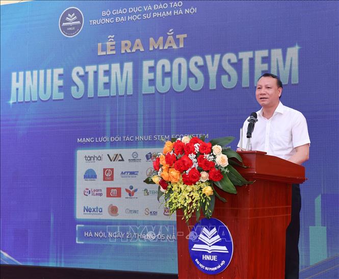 PGS.TS Nguyễn Đức Sơn – Hiệu trưởng Trường Đại học Sư phạm Hà Nội phát biểu. Ảnh: Thanh Tùng - TTXVN 