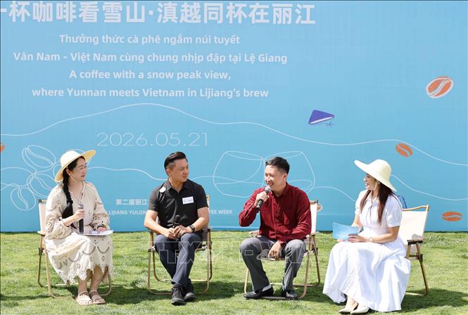 Đại diện doanh nghiệp, hiệp hội cà phê Việt Nam và Trung Quốc trao đổi về tiềm năng hợp tác giữa hai bên. Ảnh: Quang Hưng - PV TTXVN tại Trung Quốc