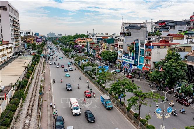 Nút giao Đại Cồ Việt - Giải Phóng là điểm đầu của dự án trục không gian Quốc lộ 1A theo quy hoạch phát triển mới của Hà Nội. Ảnh: Trung Nguyên - TTXVN